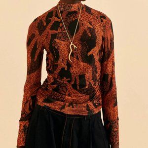 Farm Rio Black Giraffes Tulle Blouse